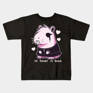 Pink Goth Capybara Cries My Heart Is Black Funny Guinea Pig Kids T-Shirt